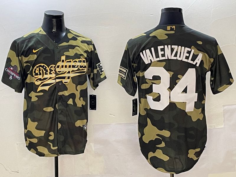 Men Los Angeles Dodgers 34 Valenzuela Camo Joint Name 2025 Nike MLB Jersey style 2